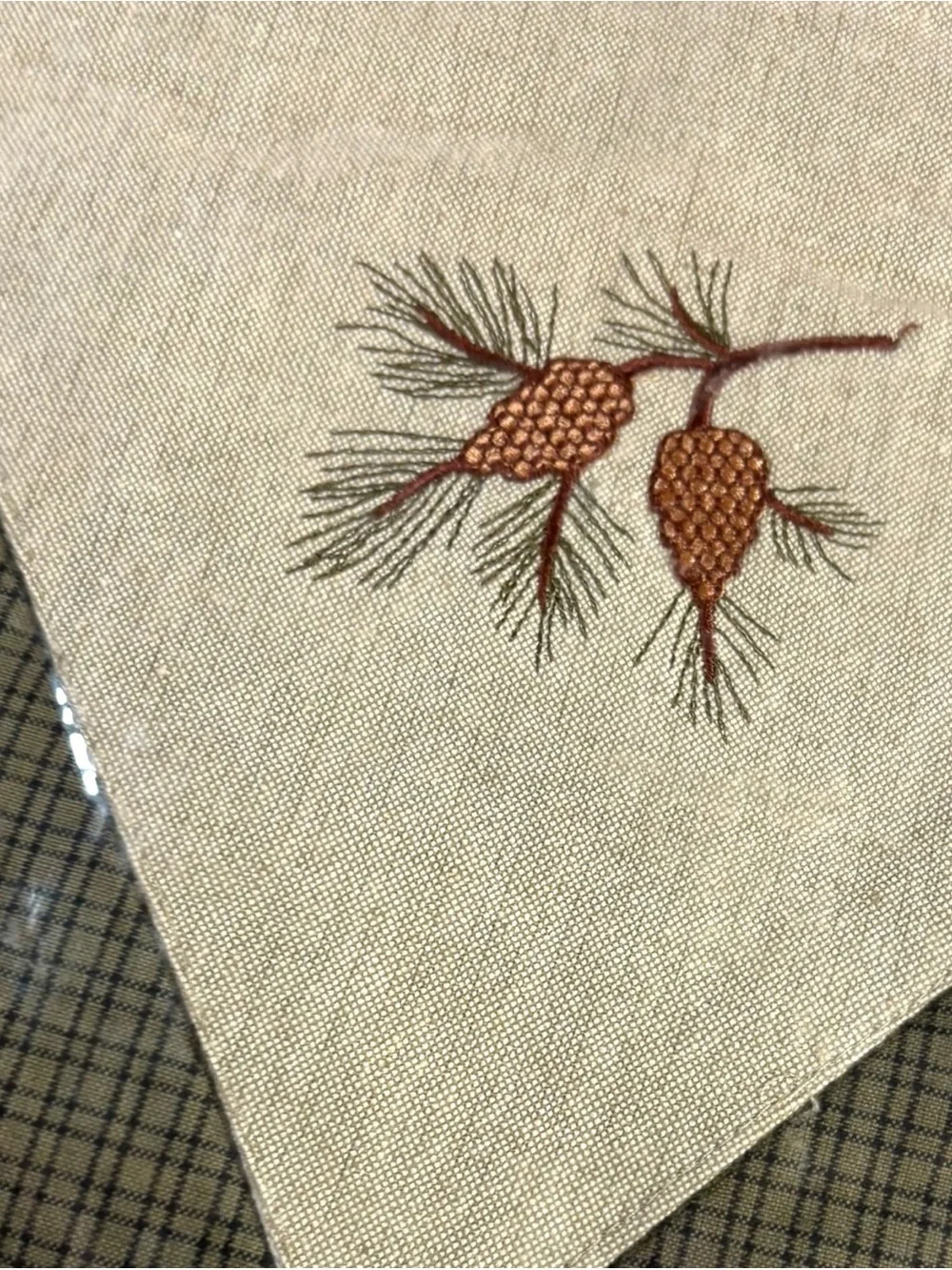 Vintage IHF Home Lined Plaid Shower Curtain 72x72 Pinecone Rustic Country NOS